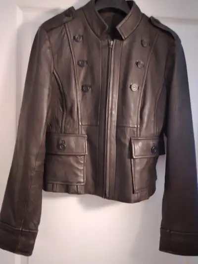 Real leather dark brown moto style women’s jacket size S, View more