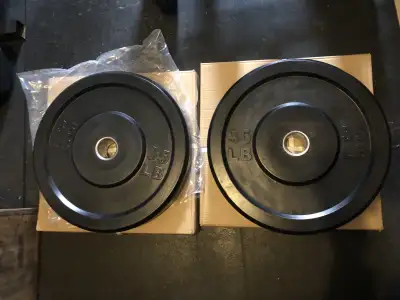 Two 35lb bumper plates Brand new in box 2” center Multiple available $75 cash firm Check out my othe...
