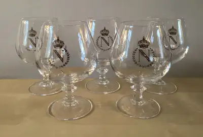 5 Vintage Gilded Crystal Napoleon Brandy Cognac Snifters, View more