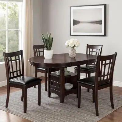 Dark Cherry Composite Round Extending Counter Table And 4 Chairs, View more