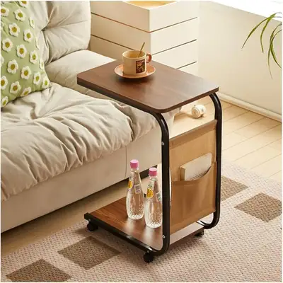 C-Shaped End Table with Wheels, Movable Side Table with Storage , View more