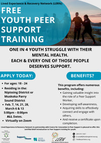 FREE! Youth Peer Support Training Program. Virtual. Ages 18 -24.
