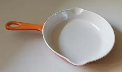 Vintage LE CREUSET Orange Enameled Cast Iron 6.5" Skillet Pan, View more