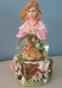 Decorative garden themed snow globe - ducks and flowers