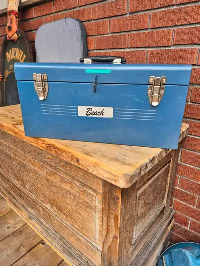 Nice large Blue Vintage Beach tool box 20 x 10 x 9 in great condition $30 or best offer call Brian a...