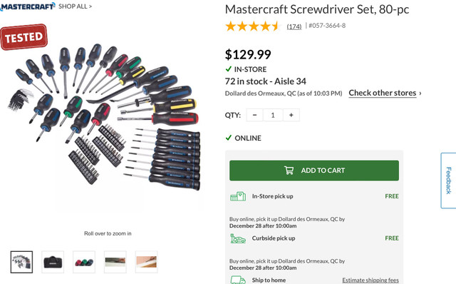 $25 Mastercraft Screwdriver 80-pcs. Set dans Autre  à Ville de Montréal