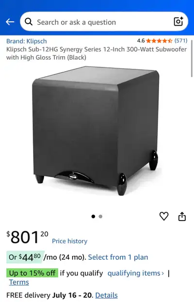 Klipsch 12 inch 300 watt subwoofer, View more