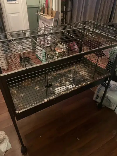 Large small animal cage, suitable for rabbit or Guinea pigs, in fair condition, some minor rust. Som...