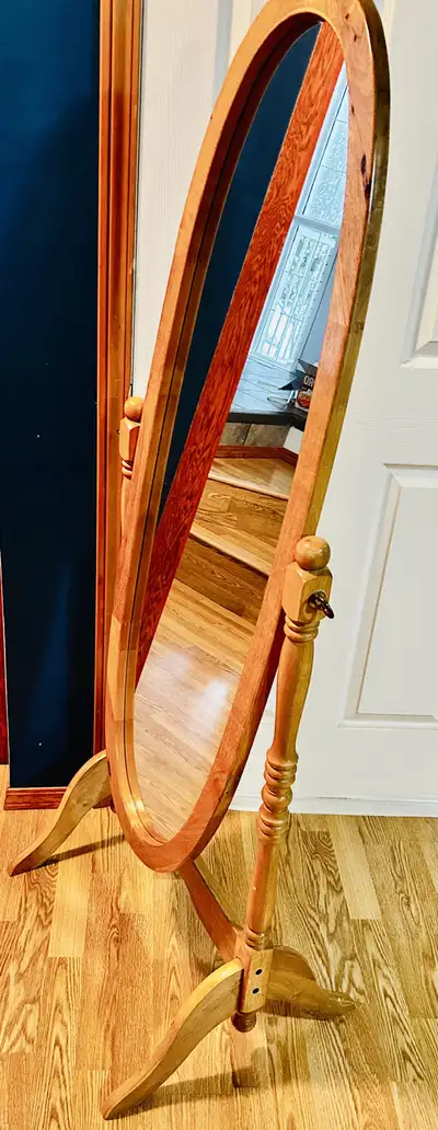 standing mirror, oval, oak frame, View more