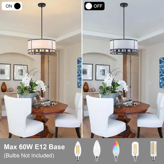 15.7" Modern Drum Chandelier for Dining Room, Kitchen, Entryway, in Indoor Lighting & Fans in Oshawa / Durham Region - Image 6