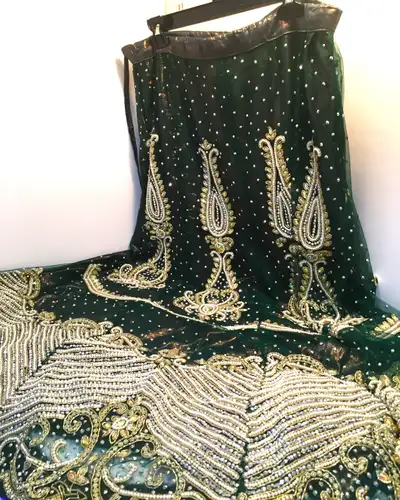 Emerald Green and Gold Beaded 3-Piece Lehanga, View more