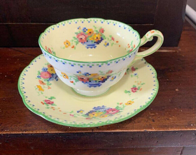 Paragon Bone China Teacup & Saucer - Floral Cross Stitch in Arts & Collectibles in Fredericton