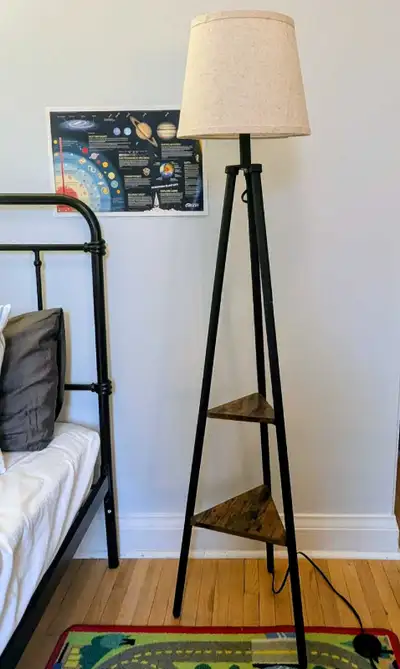 Floor lamp with shelves, View more