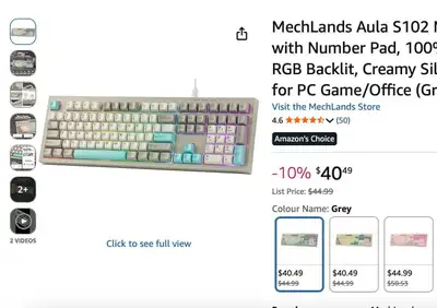 Elevate your typing experience with this MechLands Aula S102 mechanical keyboard featuring a full 10...