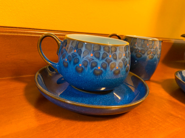 Like New 2 Denby Midnight Blue Flower Teacup & Saucer Creamer in Arts & Collectibles in Oshawa / Durham Region - Image 3