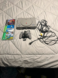 Ps1 with hook ups and one controller with 3 games