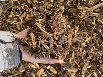 We have some Alberta pine Bark mulch for sale. It has been shredded and the size is approximately 2"...