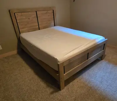 Queen Bed - handcrafted frame [includes memory foam mattress], View more