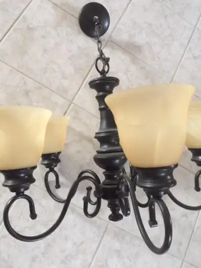5-Lights Matte Coffee And Golden Mottle Glass Chandelier, View more
