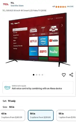 TCL 50S425 50 inch Roku TV, View more