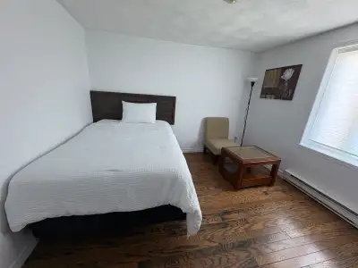 Fully furnished private room with a queen-size bed and desk/table in a shared apartment. Features: *...