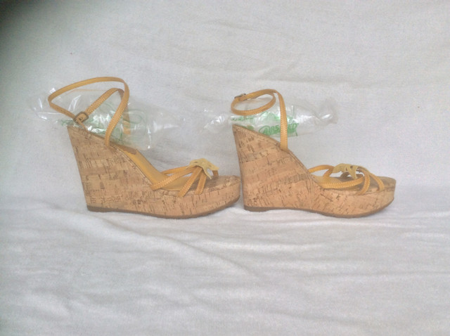 Yellow and Cork Platform Wedge Sandals in Women's - Shoes in Edmonton - Image 2