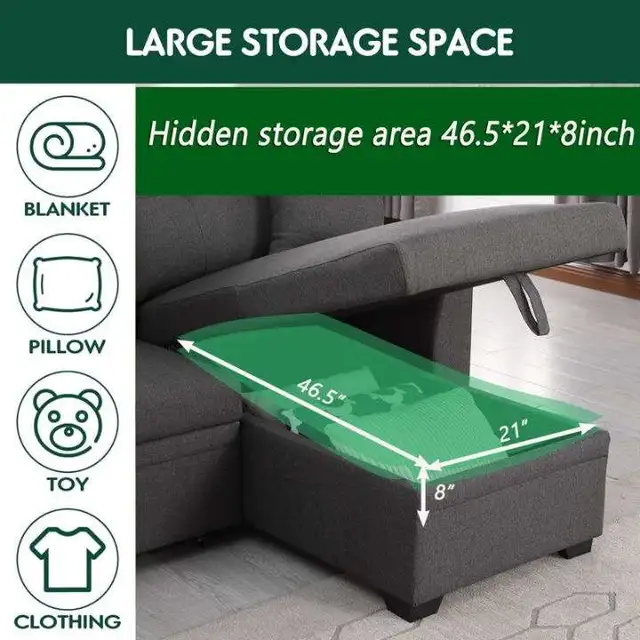 Sofa Bed with Chaise and Storage New Set in Couches & Futons in Victoriaville - Image 3