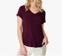 Reitman Women V-neck Polyester T-Shirt, Maroon