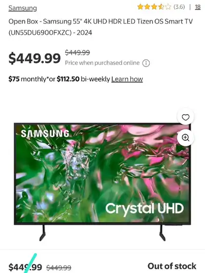 55" SAMSUNG (2024) 4K CRYSTAL UHD SMART TV, View more