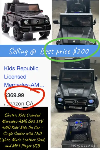 Electric Kids Licensed Mercedes-AMG G63 24V 4WD Kids' Ride On Car - Single Seater with LED Lights, M...