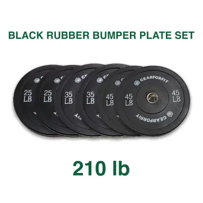 Set of 210lb Plates - Pair of 25s, 35s, and 45lb Black Rubber Bumper Plates (Save $40) Designed for...