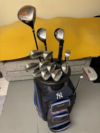 Ping G10 10.5 degree Driver, Ping Rapture 16 & 21 degree hybrids. Ping G10 3 to SW irons. All clubs...