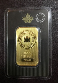 1 oz Pure Royal Canadian Mint .9999 Gold Bar