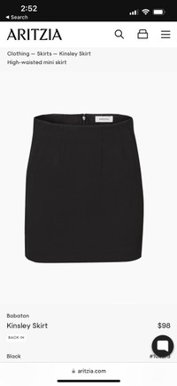 Aritzia black skirt kinsley Babaton size 6 worn twice 
