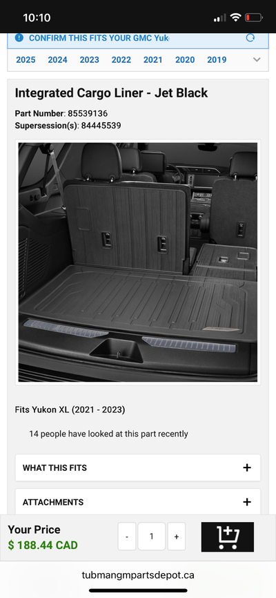 OEM GM / CHEVY / CADILLAC , rear cargo mat set for 2021-2026 TAHOE , SUBURBAN, YUKON , YUKON XL GM P...