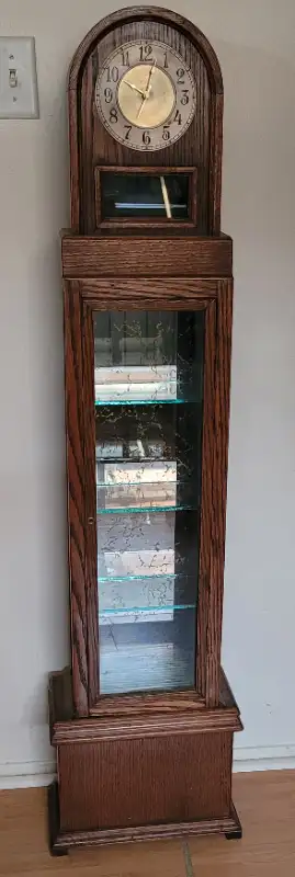 Vintage Free Standing Floor Clock Solid Wood & Glass Cabinet, View more