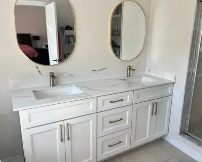 72”double sinks Vanity+ Quartz Countertop, View more