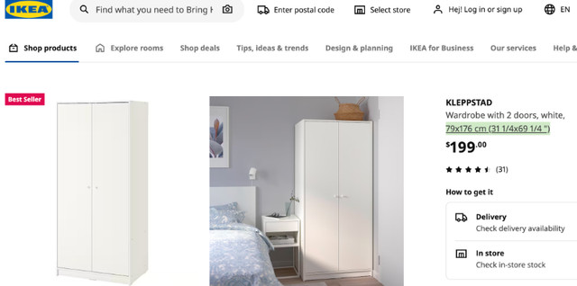 White Wardrobe Closet (IKEA) in Dressers & Wardrobes in Delta/Surrey/Langley