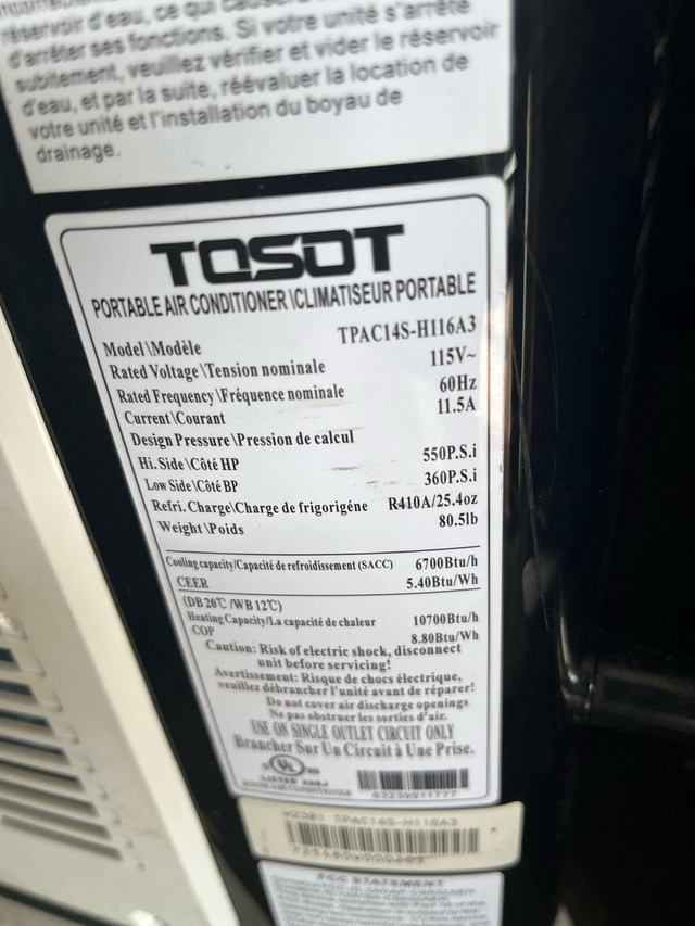 TOSOT portable AC in Other in Gatineau - Image 2
