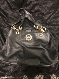Michael Kors Black Soft 100% Leather with Half Chain Strap 