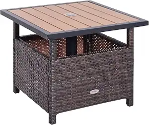 quare Steel PE Rattan Wicker Table with Umbrella Hole, View more