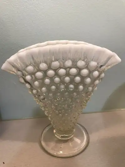 Hobnail Crimped Fan Vase believed to be Fenton, View more