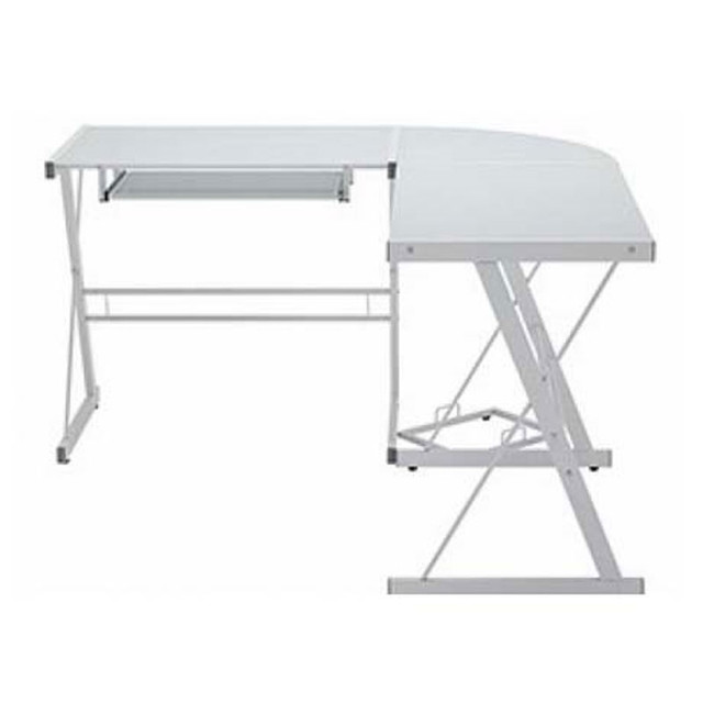 Soreno L-Shaped Computer Desk in White Glass & Steel in Home Décor & Accents in Mississauga / Peel Region - Image 2