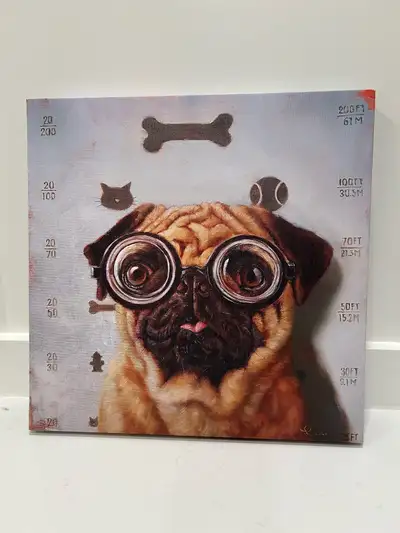 Kids canvas on frame, pug art print Pug Dimension are 35 cm x 35 cm.