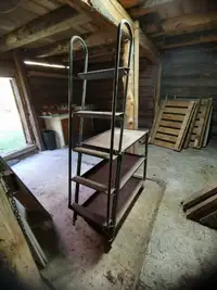 Heavy steel utility ladder with shelves