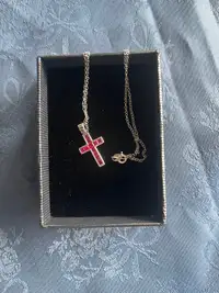 Silver square garnet cross pendant and necklace 