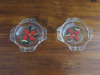 Vintage Retro Hand Painted Two Glass Ashtrays