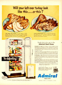1950 original color print ad for Admiral refrigerators