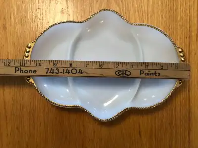 Fire King Oven Ware White Milk Glass Gold Trim Divided Dish Plat, View more