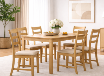 Premium Light Wood Rectangular Kitchen Dining Set - Seats 6, View more